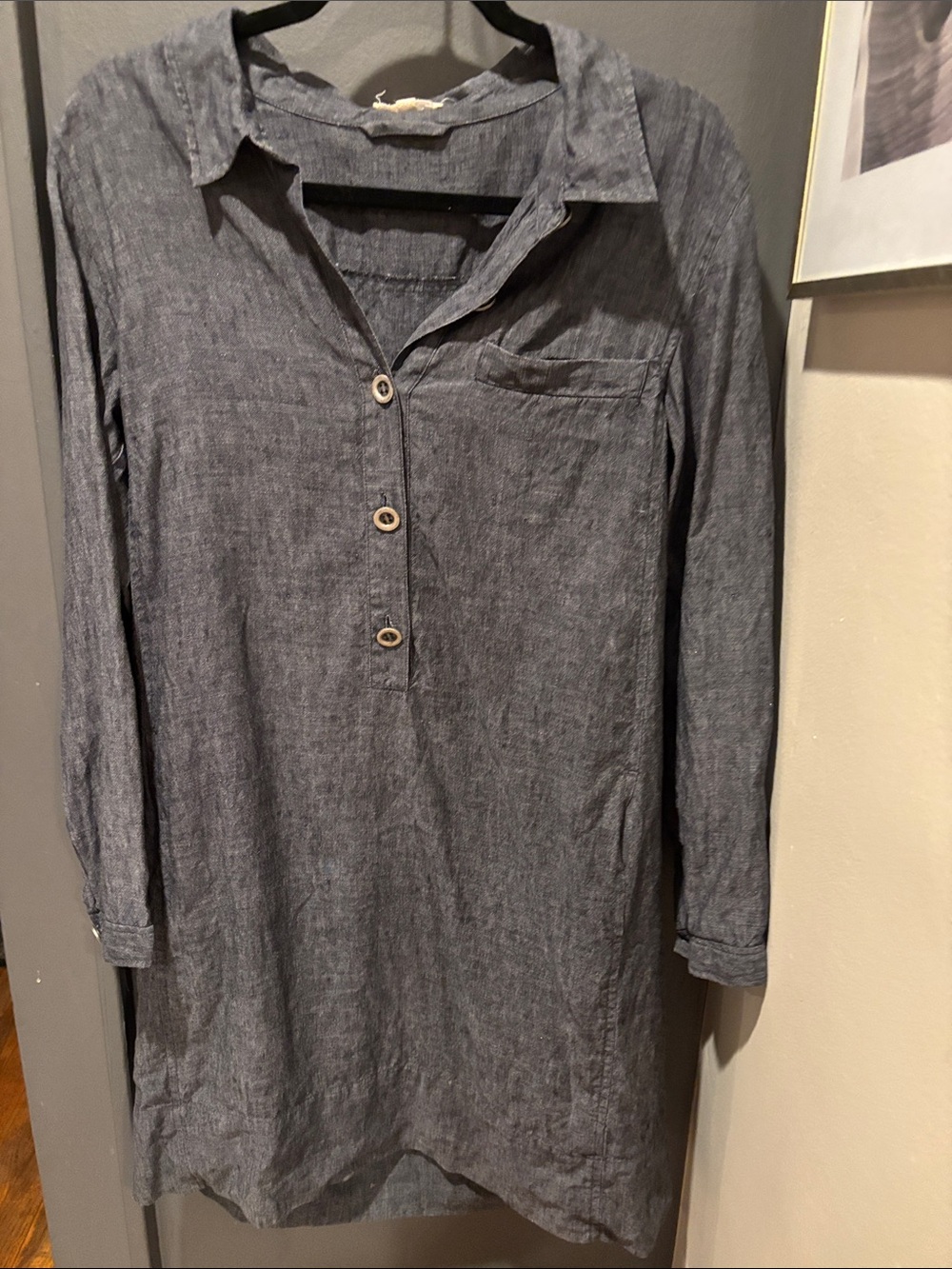 Eileen Fisher Gray Long-Sleeve Button Tunic linen Dress